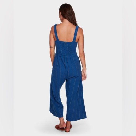 Billabong Paint The Town Wide-leg Button-Down Cropped Jumpsuit in Blue Stripe, M - Picture 3 of 14
